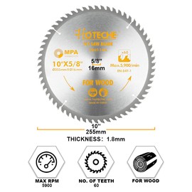Hoteche 10-Inch Circular Saw Blade for Wood 60-Tooth Tungsten Carbide-Tipped Blade High-Performance Professioal Saw Blade for Miter Saw and Table Saws, Hole Size 5/8-inch