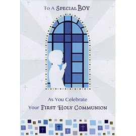 Designer Greetings Silouette in Front of Stained Glass Window 1st / First Communion Card for Boy
