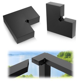 Zylorix 2Pack Corner Connector for 2.36" W X 1.18" H Aluminum Black Handrail Lake House Deck Railing, Rectangular Flat Handrail Accessories for DIY Outdoor Deck Stair(Screws Included), Black