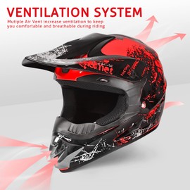 Youth Dirt Bike Helmets DOT Approved Fashion Kids Motocross, ATV, Off-Road, Four Wheelers, BMX Motorcycle Bike Helmets (Goggles Gloves Faceshield) (SH-Red, Large)