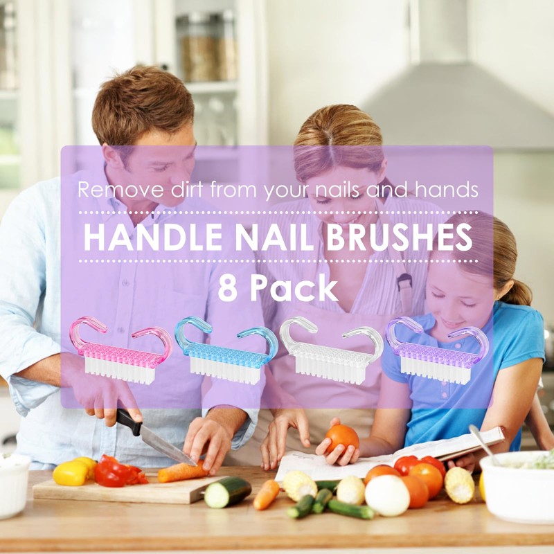 8 Pcs Nail Cleaning Brush with Handle Grip, Fingernail Scrub