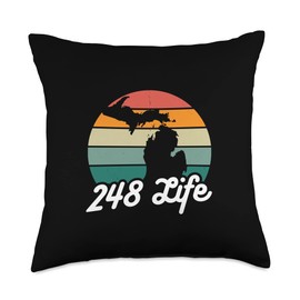 Michigan Lakeshore Merch Gifts Area Code 248 Farmington Hills Retro Michigan Men Women Kids Throw Pillow, 18x18, Multicolor