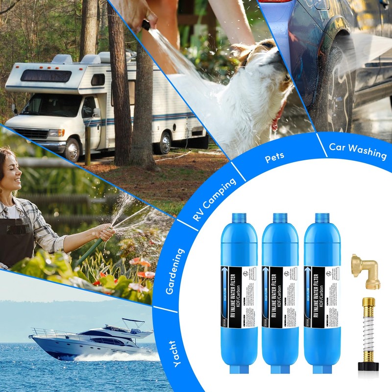 Lifefilter RV Inline Water Filter with Solid Brass 90 Degree