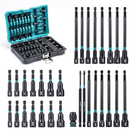LIBRATON 31PCS Magnetic Nut Driver Set, 1/4" Impact Drill Driver Bit Set, Long Nut Drivers 6INCH, Metric & SAE Nut Drivers for Impact Drill, Socket Set, Impact to Hex Converter, PH1, PH2, Storage Box