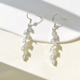 Wedding Earrings for Women Cubic Zirconia Dangle Bridal Marquise Earrings Silver Drop Dangle Earring for Bride Bridesmaid Prom