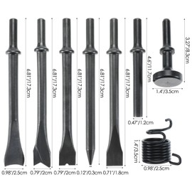 YaeKoo 8pcs Smoothing Air Hammer Pneumatic Chisels Tools, 7pcs 0.401'' (10mm) Shank Heavy Duty Pneumatic Air Hammer Chisels High Carbon Steel Accessories Bits with 1pc Spring