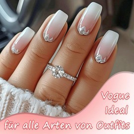 Glue-On Nails, Pack of 24 French False Nails for Sticking on French