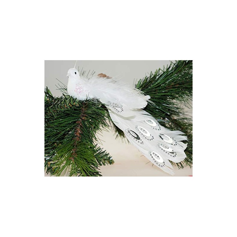 Set Of 2 White Peacock Clip On Craft Birds Of