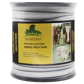 FAUMIERRY Poly Tape Electric Fence 8 Stainless Steel Conductors - 656 Feet Roll - 1 Inch White and Black Polytape for Animal Fencing Horse Farms or Ranch Electric Fence