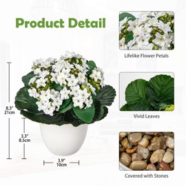 Kalanchoe Artificial Flowers Bush White Faux Silk Flowers Artificial Plants & Flowers in Vase Small Potted Plant Fake Flower with Pot Arrangement Home Decor Office Bathroom Shelf Desk Decoration