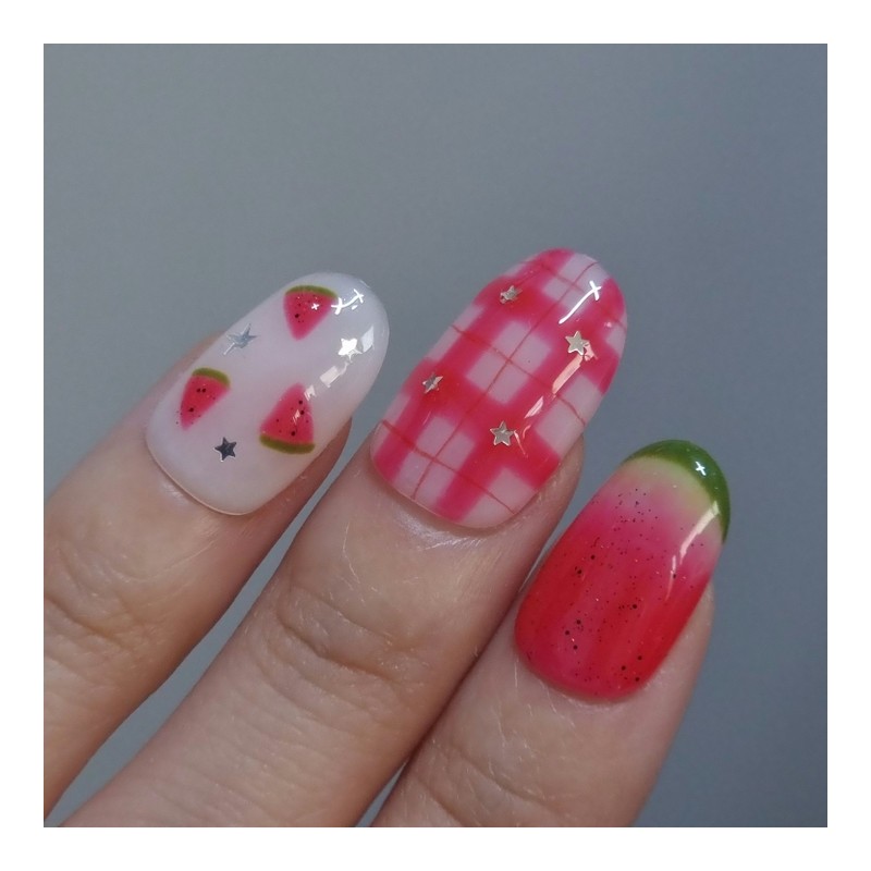 Tangle Pinky Watermelon Bear Handmade Nail Tips - Petite Square