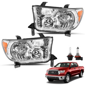 SOCKIR-Headlight Assembly [Bulbs Include] Replacement for 2007 2008 2009 2010 2011 2012 2013 Tundra 2008-2017 Sequoia, Not Fit Level Adjuster Version,Chrome