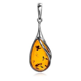 Ian and Valeri Co. Genuine Amber Sterling Silver Drop Large Pendant
