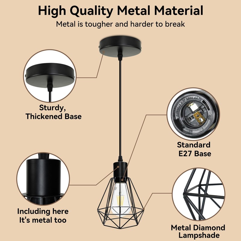 HiBay Pendant Light Height Adjustable, Black Ceiling Lights E27 Metal