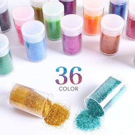 Extra Fine Glitter, Set of 36 Colours Nail Arts Cosmetic Glitter, Resin Crafts Loose Glitter Powder Shaker for Face Body Hair Eye Lip Gloss Makeup, Slime and Tumbler Making