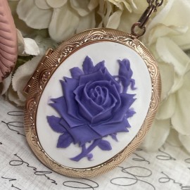 Fancy Fox Boutique Rose Gold Cameo Purple White Victorian Anniversary  Wedding Locket Necklace Gift