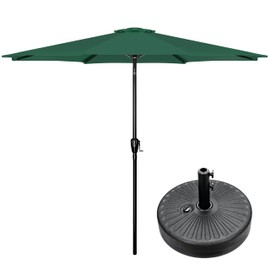 Simple Deluxe 9FT Outdoor Patio Umbrella Table Market Umbrella with Push Button Tilt and Crank and 50lbs Base Stand, for Garden, Lawn, Deck, Backyard, Pool, Green