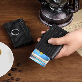 Leaov Air Tag Wallet for Men, Anti-Lost Slim Leather Wallet with AirTag Case, RFID Blocking Front Pocket Wallet for Airtag with Gift Box(Carbon Black)