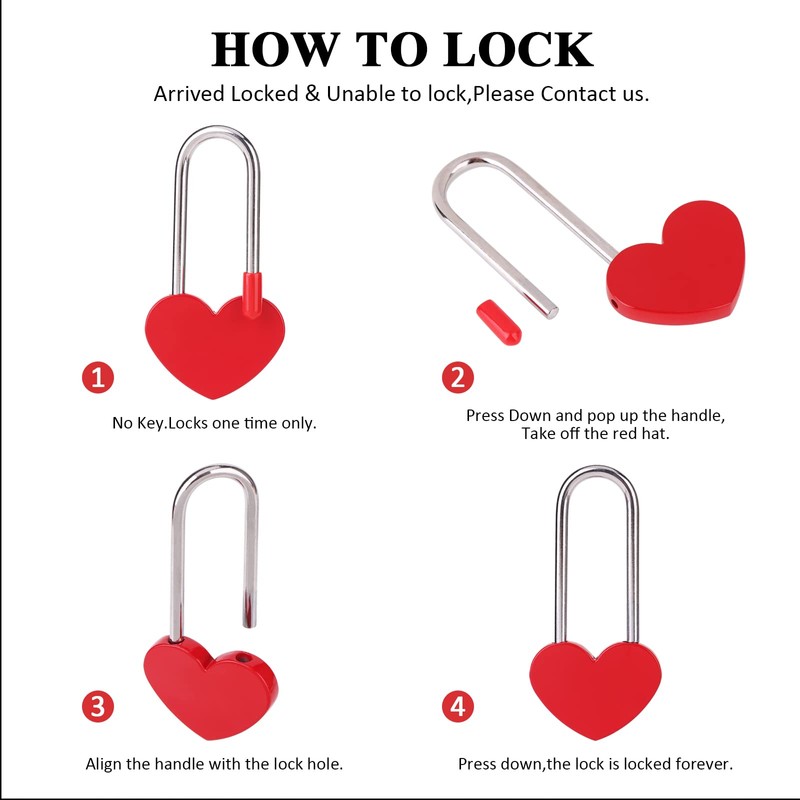 VeYocilk 3.5" 50mm Love Lock Heart Padlock,Red Single Heart Wish