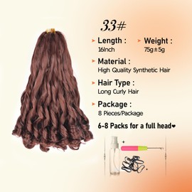 Braiding Hair 16 Inch 75g/Pack Prestretched Curly Crochet Hair with Curly Ends for Black Women Soft and Bouncy 8 Packs Loose Wave French Curl Braiding Hair Extensions (16 Inch,8 Packs,33#)