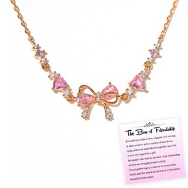 Bow Zircon Bracelet - Friendship is Like a Bow, Adjustable Ribbon Bows Beaded Chain With White Pink Zircon Trendy Friendship Bracelets Jewelry for Women（Rose Gold）