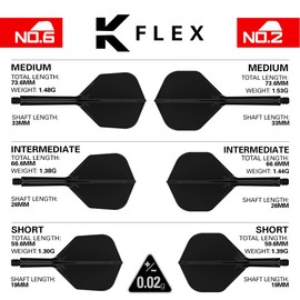 TARGET Darts K Flex Integrated Dart Flight and Shaft, No.6 Black (Medium) | Pack of 3 K-Flex - No 6, Precision Moulded 2-in-1 Dart Flights and Dart Stem | Professional Dart Accessories