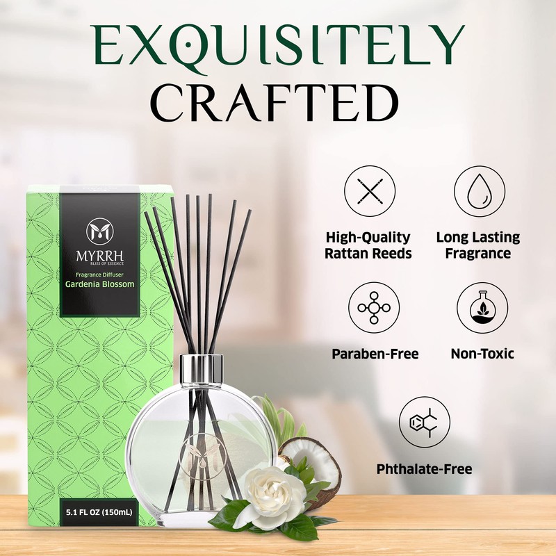 Gardenia Blossom Scented Reed Diffuser Set with 8 Rattan Diffuser