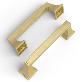 Amerdeco 10 Pack Brushed Gold Cabinet Pulls 3.75 Inch(96mm) Hole Center Cabinet Hardware Kitchen Cabinet Handles for Bathroom Brass Drawer Pulls Dresser Pulls ZH0010