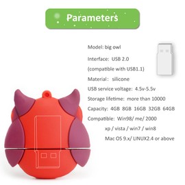 LEIZHAN 5x32GB USB Flash Drive with Chain Cute Animals Owl Penguin Bee Fox Computer Memory Stick USB 2.0 for Students