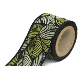 3.8 Yard Spool 2.7" Green & Light Green Tropical Leaves Drapery Trim Jacquard Ribbon for Your Drapes Curtains Drapery Banding Trim Tape V7 196