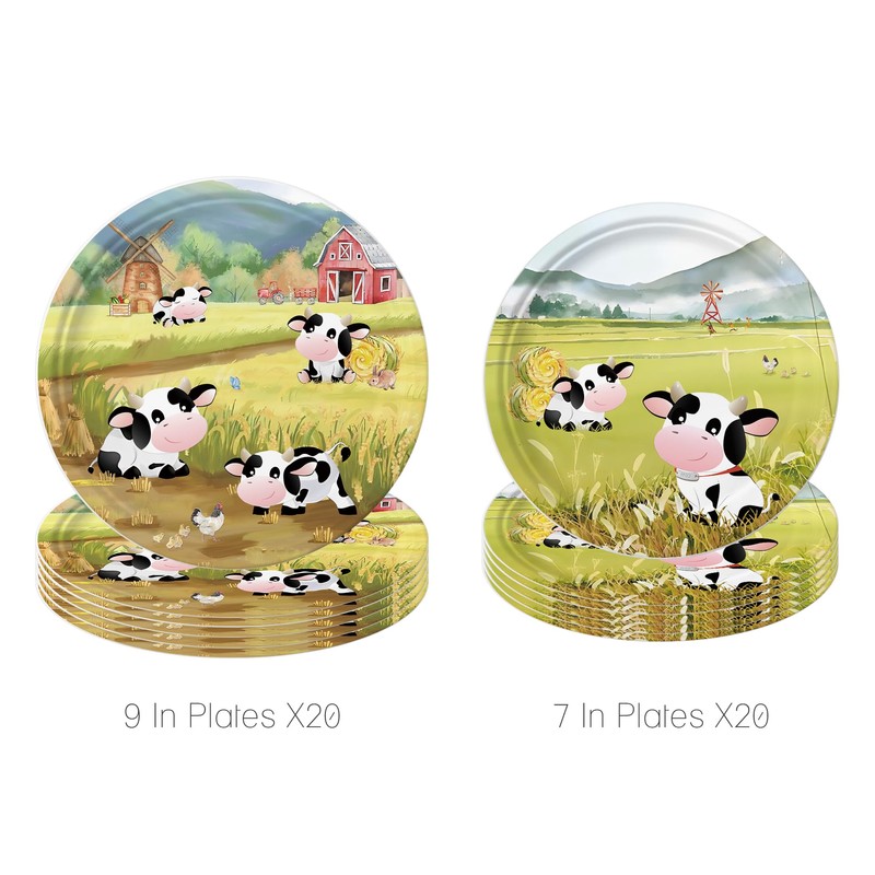 142Pcs Cow Party Supplies Include Disposable Paper Plates-Cups-Paper Napkins-Forks-Knives-Tablecloth for