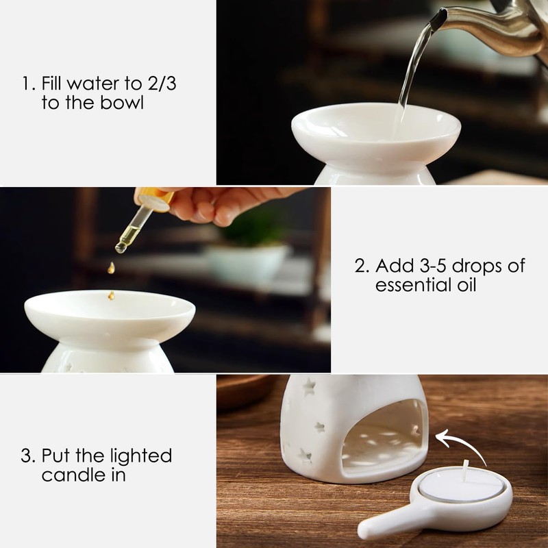 TRIXES Ceramic Tea Light Holder - Essential Oils and Wax