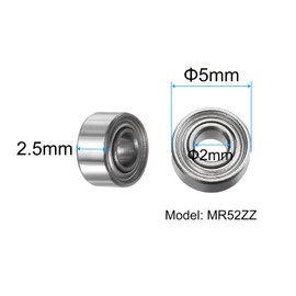 sourcing map 20pcs MR52ZZ Deep Groove Ball Bearings 2x5x2.5mm Chrome Steel Miniature Bearing Double Shielded Precision Bearings, P6 (ABEC 3)