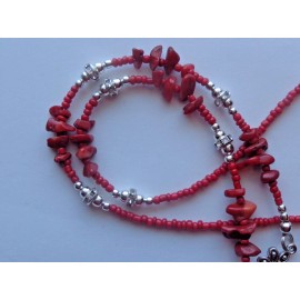 Handmade RED CORAL BEADS EYEGLASSES HOLDER READERS CHAIN NECKLACE LOBSTER CLASPS