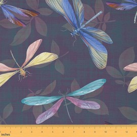 Feelyou Dragonfly Upholstery Fabric, Ornamental Dragonfly Printed Fabric by The Yard, Colorful Fly Animal Decorative Fabric for Upholstery and Home DIY Projects, Outdoor Fabric, 1 Yard, Purple Beige