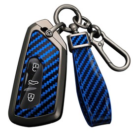 HIBEYO Intelligent Car Key Case Fits Volkswagen Golf 8 Carbon Fibre Protective Key Case for VW Golf MK8 Skoda Octavia A8 for Cupra Formento Seat Key Case 3-Button Blue