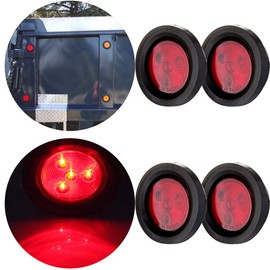 OCPTY 4x 2.5 Red Round Side Marker Clearance Light 4 LED Sealed Led Trailer Light Mount Grommet/Pigtails Hardwired for Trailer Truck RV