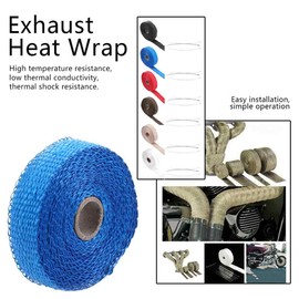 Yuecoom Exhaust Heat Wrap, 5m Car Insulation Tape, Fiberglass Exhaust Heat Wrap Roll with 4 Stainless Steel Cable Ties for Header/Catback/Turbo Manifold/Downpipe(blue)