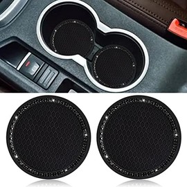 SUNCARACCL Car Cup Holder Coaster,2 Pack Universal Vehicle Bling Cup Holder Insert Coaster(2.75" Diameter),Crystal Rhinestone Car Interior Accessoriesï¼Black with Black Diamondï¼