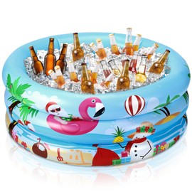 Fourluoo Christmas in July Part Decoration Inflatable Cooler Summer Christmas Santa Cooler Hawaii Blow up Beach Pool Drink Holder Ice Tray Food Containers for Indoor Outdoor Birthday Party Supplies
