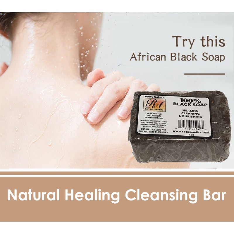 RA COSMETICS 100% Black Facial Soap Natural Healing Cleansing Bar