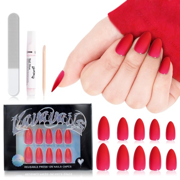 VAVAVAILS French Tips Press On Nails Semi-Transparent Gradient Red False