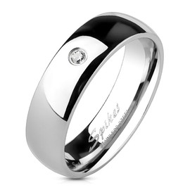 Bungsa Stainless Steel Narrow Ring for Women with Crystal Stone Highly Polished Jewellery Ring (Ring Women's Finger Ring Partner Rings Engagement Rings Wedding Rings Women's Ring Stainless Steel Ring