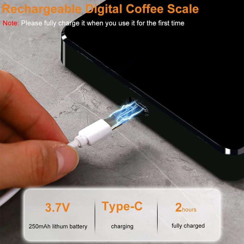 OBEST Mini Kaffeewaage mit Timer, 3kg/0.1g Hochpräzise Wiederaufladbare Digitale Kaffeewaage,Tragbare
