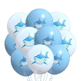 Shark Latex Balloons 12 Count, Shark Birthday Party Balloons, Rubber Shark Balloons fill with air or helium, Great Whiet Shark Theme Decorations, 12 Inch Standard Size