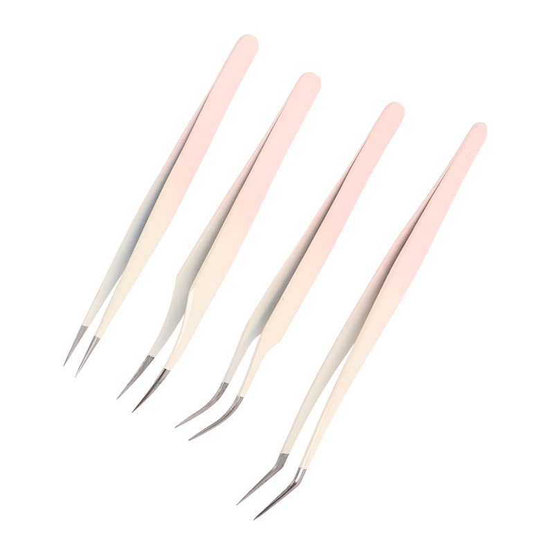 4pcs Eyelash Tweezers Set Stainless Steel False Eyelash Extension Tweezers