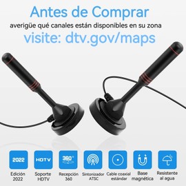 Pantio Antena de TV Digital, 4K 1080P Antena de HDTV Interior con 1 Amplificador de Señal Inteligente y Base Magnética, Antena para TV Abierta para DVB-T Digital y Señales de TV Analógicas