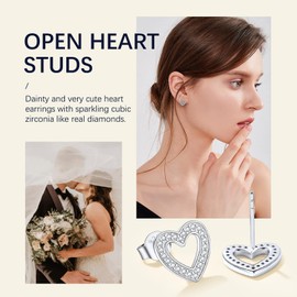 Suplight 925 Silver Stud Earrings, Heart Stud Earrings Cubic Zirconia Small Stud Earrings Elegant Studs Gift Dainty Earrings for Women