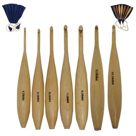 Handcrafted Wooden Crochet Hooks with Bag, 4 MM to 10 MM | Comfortable Grip | Smooth Finish & Ergonomic Design | Galaxy Indiacraft (Natural Beechwood, Set of 7)