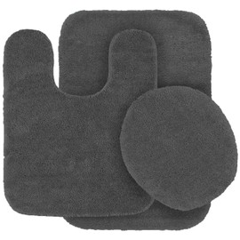 3 pc Bathroom Rug Set Bath Mats Angela Solid Charcoal/Dark Grey Color Anti Slip Soft Mats New